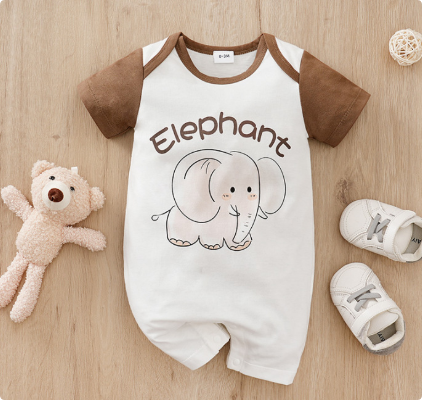 Mini Fashion™ - Komfort für jede Nacht - Kurzärmeliger Pyjama-Body 80 (9-12 Monate) / Kleiner Elefant | Pädagogisches Holzspielzeug von Mein Kleines Baby