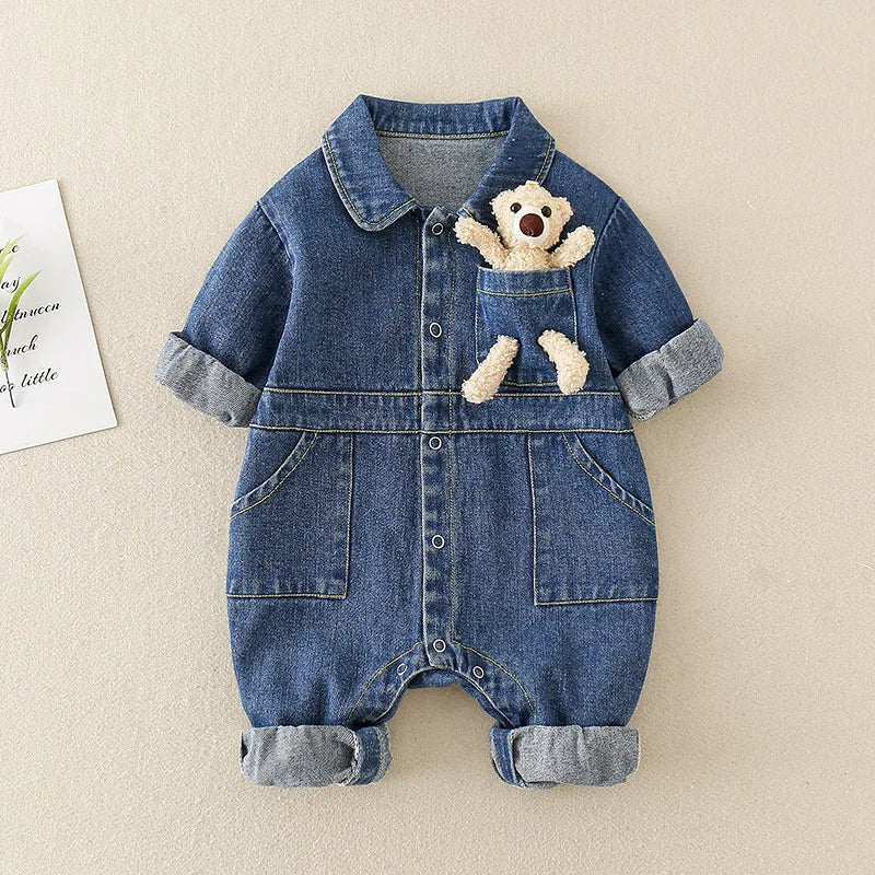 Mini Fashion™ - Komfortabel & Stilfuld - Denim Jumpsuit Blå / 90 (12-18 måneder) | Pädagogisches Holzspielzeug von Mein Kleines Baby