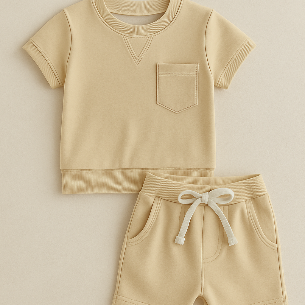 Mini Fashion™ - Kühl&Komfortabel - Sommer-Kleinkind-Set Beige / 98 (2-3 Jahre) | Pädagogisches Holzspielzeug von Mein Kleines Baby