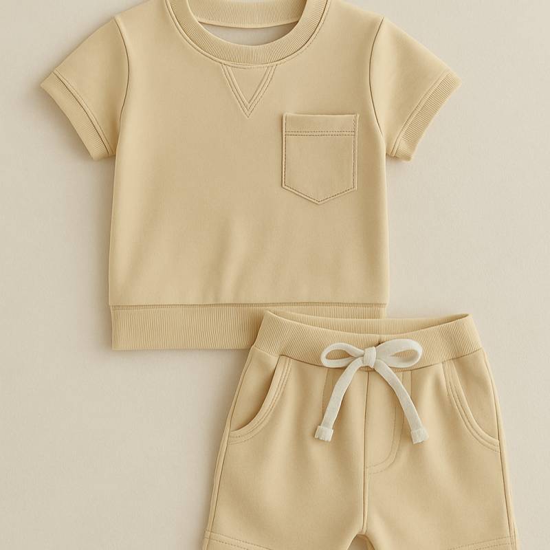 Mini Fashion™ - Kühl&Komfortabel - Sommer-Kleinkind-Set Beige / 98 (2-3 Jahre) | Pädagogisches Holzspielzeug von Mein Kleines Baby