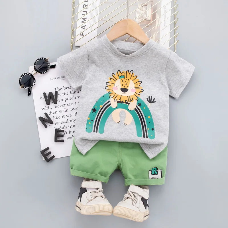 Mini Fashion™ - Löwen-Print - Sommerset für Jungen Grau / 100 | Pädagogisches Holzspielzeug von Mein Kleines Baby