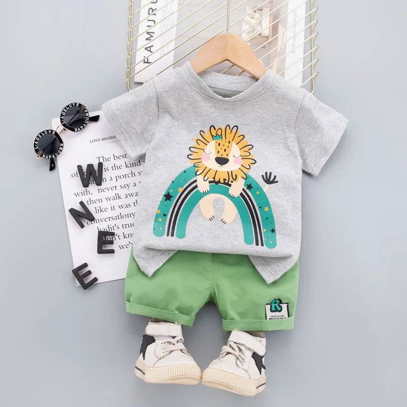 Mini Fashion™ - Löwen-Print - Sommerset für Jungen Grau / 100 | Pädagogisches Holzspielzeug von Mein Kleines Baby
