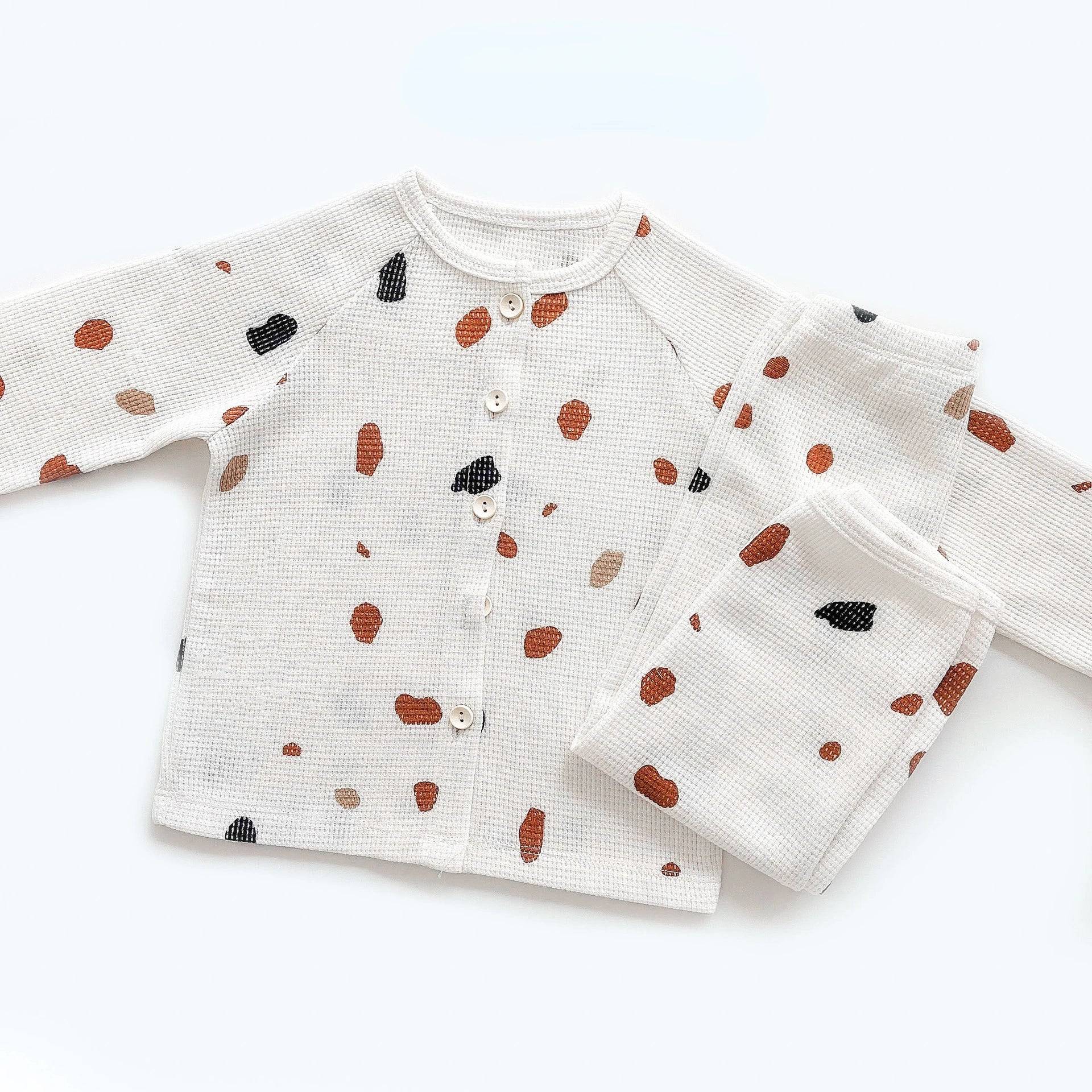 Mini Fashion™ - Luftig bomuld - Pyjamas til børn Hvid - Prikker / 110 (4 År) | Pädagogisches Holzspielzeug von Mein Kleines Baby