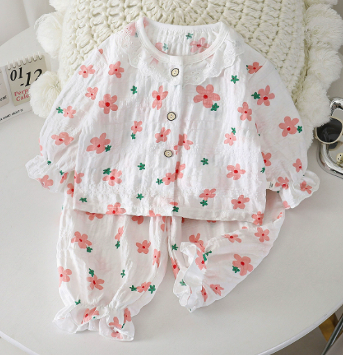 Mini Fashion™ - Luftiges Material - Leinen-Kleid-Set Weiß - Rosa Blumen / 90 (1-2 Jahr) | Pädagogisches Holzspielzeug von Mein Kleines Baby