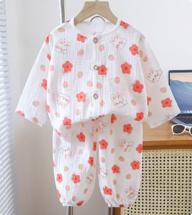 Mini Fashion™ - Luftigt Materiale - Tøjsæt i Hør Jordbærkanin / 90 (1-2 År) | Pädagogisches Holzspielzeug von Mein Kleines Baby