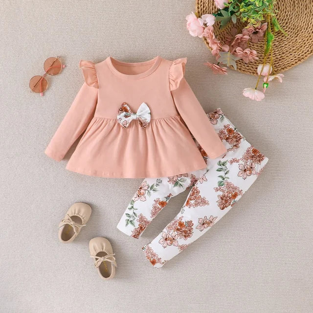 Mini Fashion™ - Mädchen Baby Outfit mit Schleife Orange / 80 (9-12 Monate) | Pädagogisches Holzspielzeug von Mein Kleines Baby