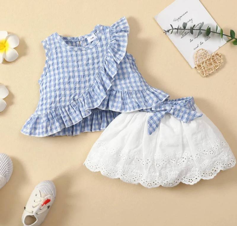 Mini Fashion™ - Mädchen Top&Short Set Blau / 100 | Pädagogisches Holzspielzeug von Mein Kleines Baby