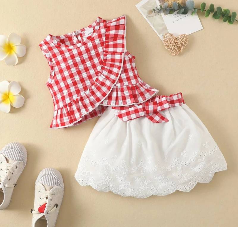 Mini Fashion™ - Mädchen Top&Short Set Rot / 100 | Pädagogisches Holzspielzeug von Mein Kleines Baby