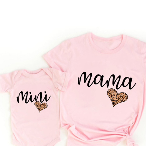 Mini Fashion™ - Mama&Tochter - Passendes Shirt&Strampler Rosa - Mutti / Babies 70 - (12-18 Monate) | Pädagogisches Holzspielzeug von Mein Kleines Baby