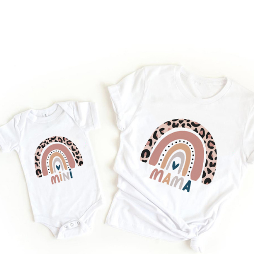 Mini Fashion™ - Mama&Tochter - Passendes Shirt&Strampler Weiß - Druck Regenbogen / Frauen - XXL | Pädagogisches Holzspielzeug von Mein Kleines Baby