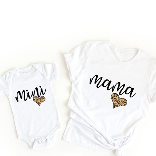 Mini Fashion™ - Mama&Tochter - Passendes Shirt&Strampler Weiß - Mutti / Babies 50 - (6-9 Monate) | Pädagogisches Holzspielzeug von Mein Kleines Baby