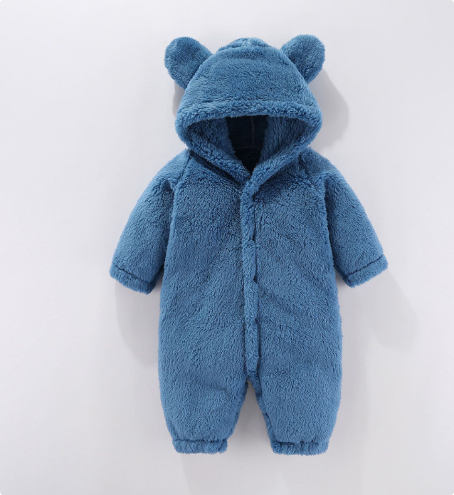 Mini Fashion™ - Mit Kapuze - Fleece-Strampler Blau / 80 (9-12 Monate) | Pädagogisches Holzspielzeug von Mein Kleines Baby
