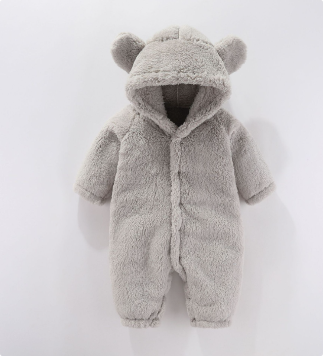Mini Fashion™ - Mit Kapuze - Fleece-Strampler Grau / 80 (9-12 Monate) | Pädagogisches Holzspielzeug von Mein Kleines Baby