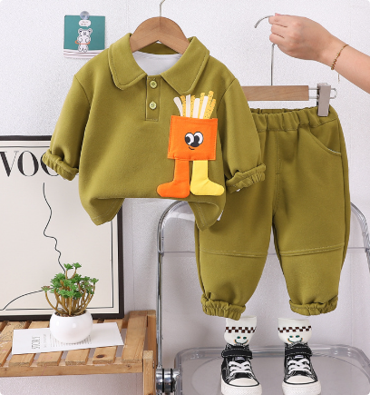 Mini Fashion™ - Niedliche Pommes - Zweiteiliges Outfit Olivgrün / 92 (2 Jahre) | Pädagogisches Holzspielzeug von Mein Kleines Baby