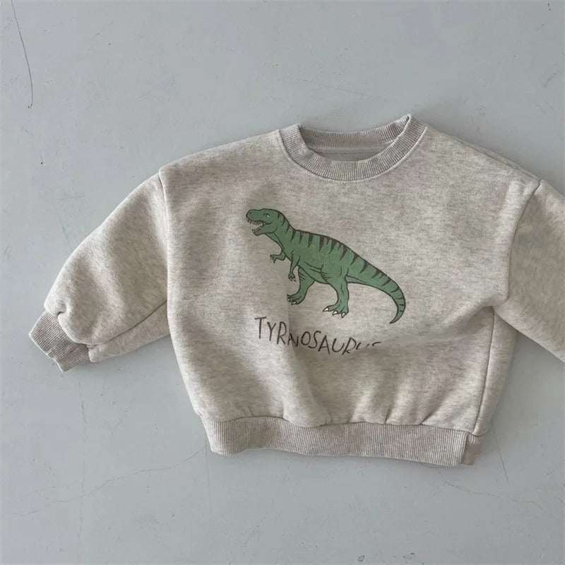 Mini Fashion™ - Niedlicher Dinosaurier Druck - Dino Pullover Hellgrau / 90 (2 Jahr) | Pädagogisches Holzspielzeug von Mein Kleines Baby