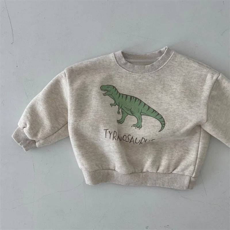 Mini Fashion™ - Niedlicher Dinosaurier Druck - Dino Pullover Hellgrau / 90 (2 Jahr) | Pädagogisches Holzspielzeug von Mein Kleines Baby