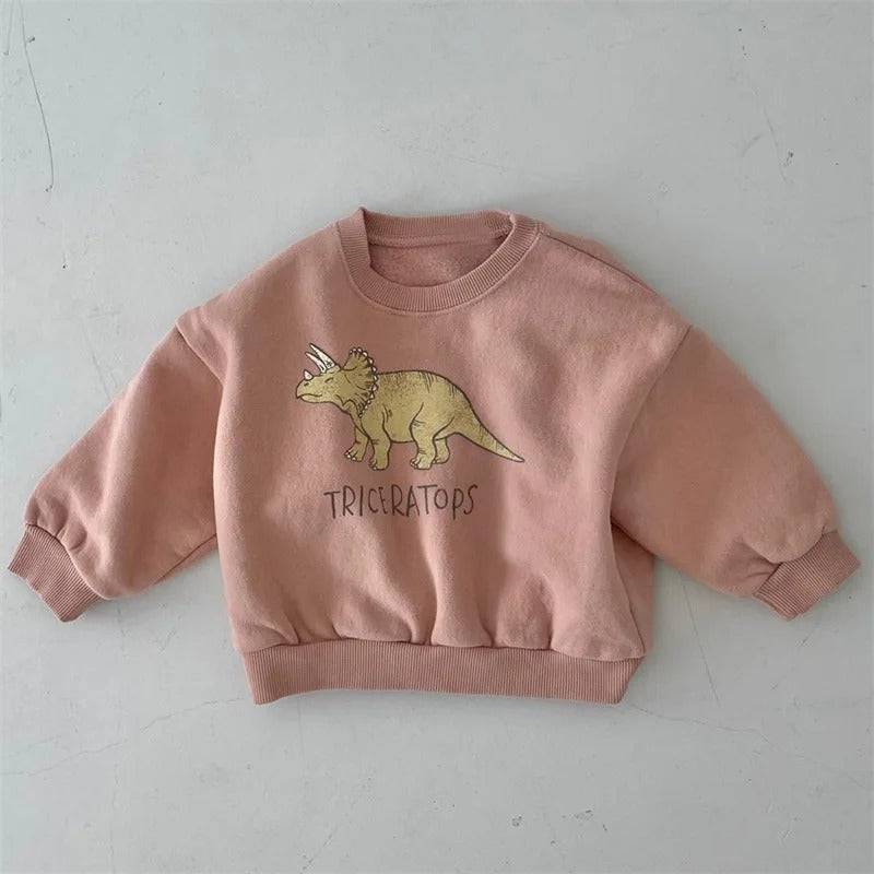 Mini Fashion™ - Niedlicher Dinosaurier Druck - Dino Pullover Orange - Rosa / 100 (3 Jahr) | Pädagogisches Holzspielzeug von Mein Kleines Baby