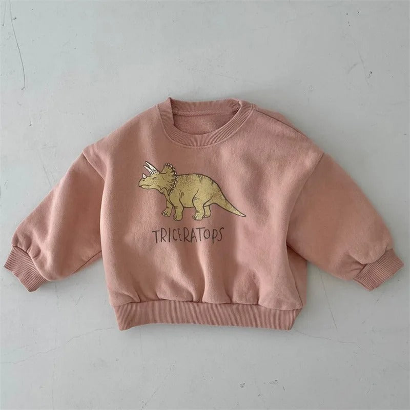 Mini Fashion™ - Niedlicher Dinosaurier Druck - Dino Pullover Orange - Rosa / 100 (3 Jahr) | Pädagogisches Holzspielzeug von Mein Kleines Baby