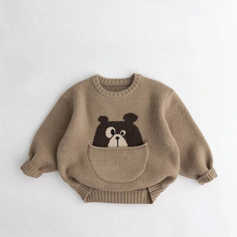 Mini Fashion™ - Niedlicher Druck mit Tasche - Tierpullover Khaki / 110 (4 Jahr) | Pädagogisches Holzspielzeug von Mein Kleines Baby
