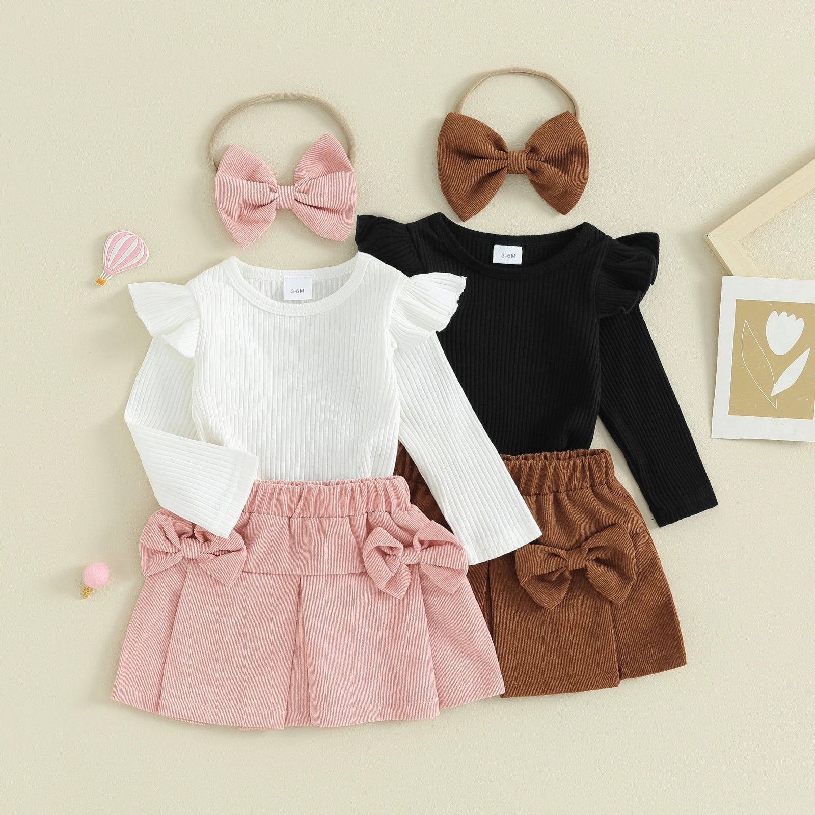 Mini Fashion™ - Oberteil-Rock-Kombination mit Haarband Weiß-rosa / 74 (6-9 Monate) | Pädagogisches Holzspielzeug von Mein Kleines Baby