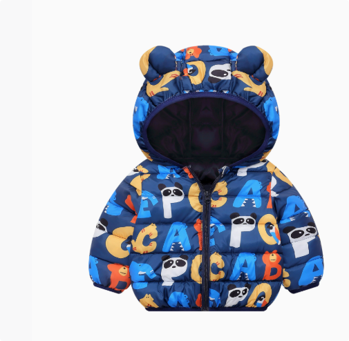 Mini Fashion™ - Polyester Wintermantel mit Kapuze Blaue Pandabuchstaben / 100 (4-5 Jahre) | Pädagogisches Holzspielzeug von Mein Kleines Baby