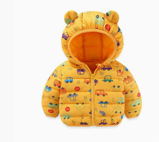 Mini Fashion™ - Polyester Wintermantel mit Kapuze Gelbe Autos / 100 (4-5 Jahre) | Pädagogisches Holzspielzeug von Mein Kleines Baby