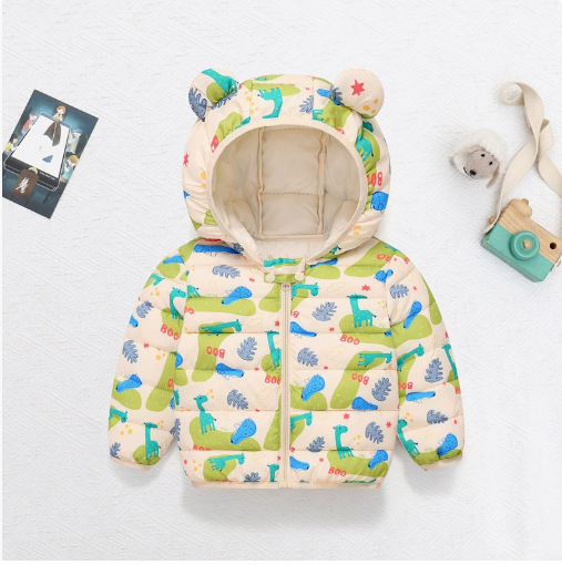 Mini Fashion™ - Polyester Wintermantel mit Kapuze Sahne Dinosaurier / 80 (9-12 Monate) | Pädagogisches Holzspielzeug von Mein Kleines Baby