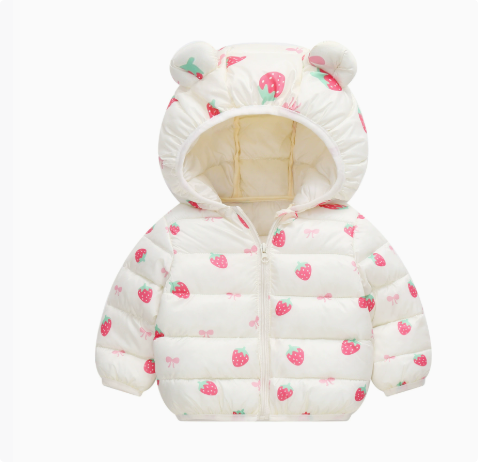 Mini Fashion™ - Polyester Wintermantel mit Kapuze Sahne Erdbeere / 120 (7-8 Jahre) | Pädagogisches Holzspielzeug von Mein Kleines Baby