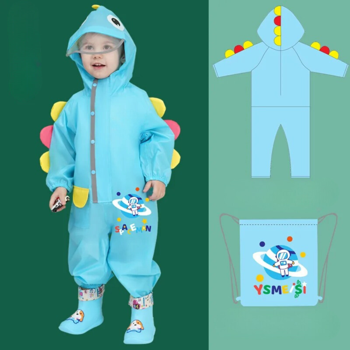 Mini Fashion™ - Regntøj - Regndragt til børn Lyseblå Rummet / 128 (7-8 år) | Pädagogisches Holzspielzeug von Mein Kleines Baby