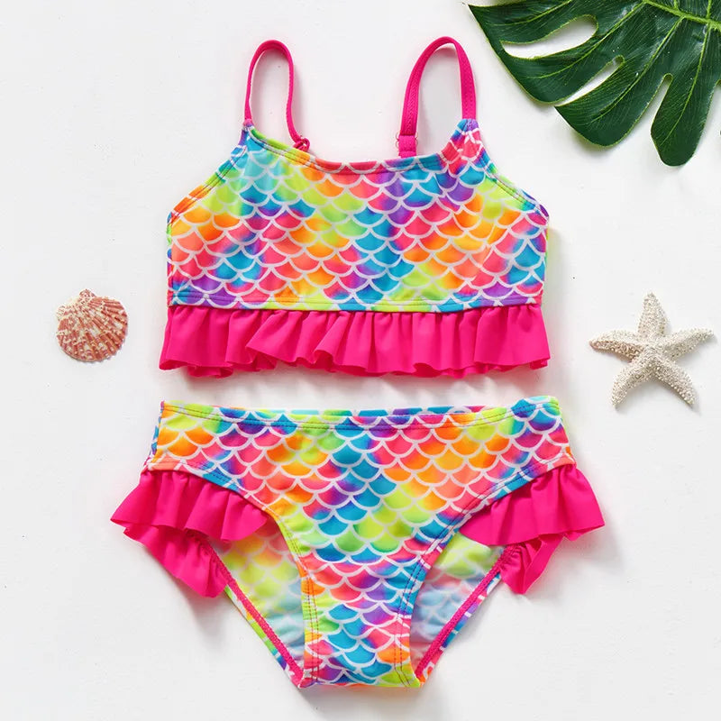 Mini Fashion™ - Schnelltrocknendes Material - Bikini Set Bikini Schuppen - Regenbogen / (6-7 Jahre) | Pädagogisches Holzspielzeug von Mein Kleines Baby