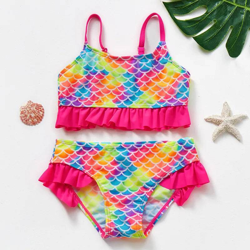 Mini Fashion™ - Schnelltrocknendes Material - Bikini Set Bikini Schuppen - Regenbogen / (6-7 Jahre) | Pädagogisches Holzspielzeug von Mein Kleines Baby