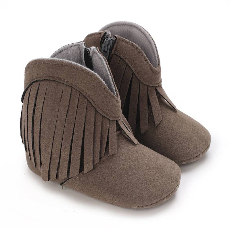 Mini Fashion™ - Starker Look - Cowboystiefel für Mädchen Grau - Fransen / 20 (12-18 Monate) | Pädagogisches Holzspielzeug von Mein Kleines Baby
