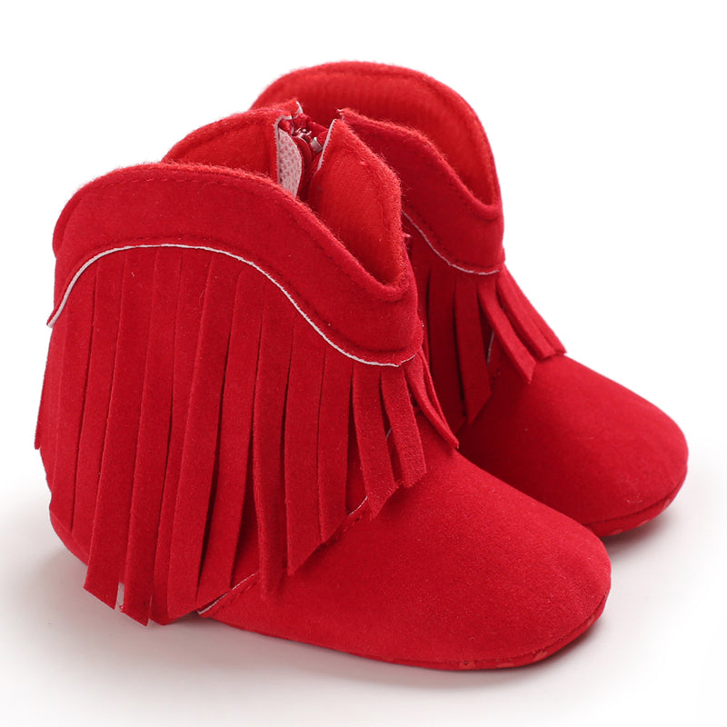 Mini Fashion™ - Starker Look - Cowboystiefel für Mädchen Rot - Fransen / 20 (12-18 Monate) | Pädagogisches Holzspielzeug von Mein Kleines Baby
