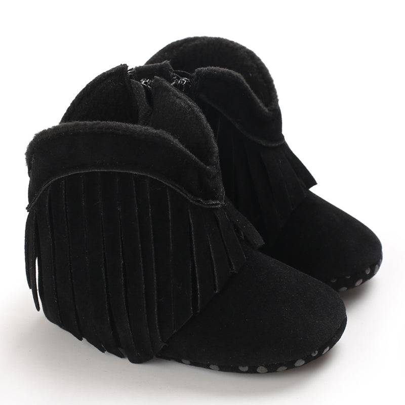 Mini Fashion™ - Starker Look - Cowboystiefel für Mädchen Schwarz - Fransen / 20 (12-18 Monate) | Pädagogisches Holzspielzeug von Mein Kleines Baby