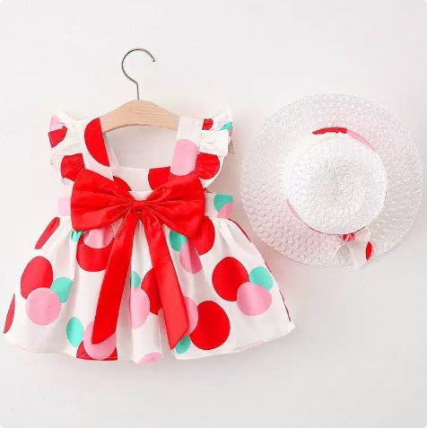 Mini Fashion™ – Süß&sommerlich– Fruchtkleid (enthält GRATIS Strohhut) Roter Punkt / 110 (2-3 Jahre) | Pädagogisches Holzspielzeug von Mein Kleines Baby