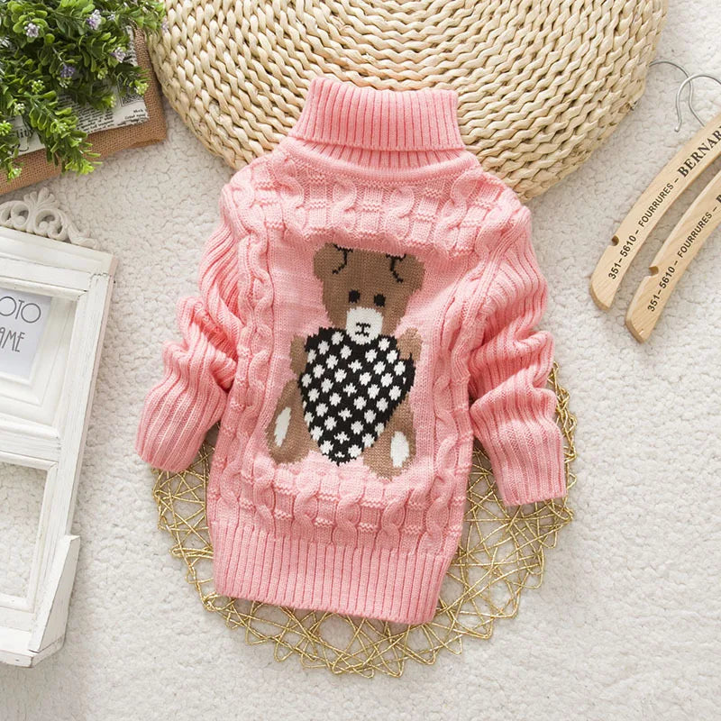Mini Fashion™ - Teddybär Rollkragenpullover Kinderpullover Rosa mit Bär / Größe 98 (3-4 Jahre) | Pädagogisches Holzspielzeug von Mein Kleines Baby