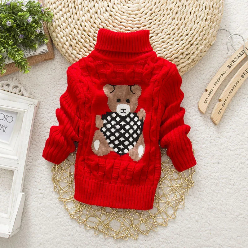 Mini Fashion™ - Teddybär Rollkragenpullover Kinderpullover Rot mit Bär / Größe 110 (5-6 Jahre) | Pädagogisches Holzspielzeug von Mein Kleines Baby