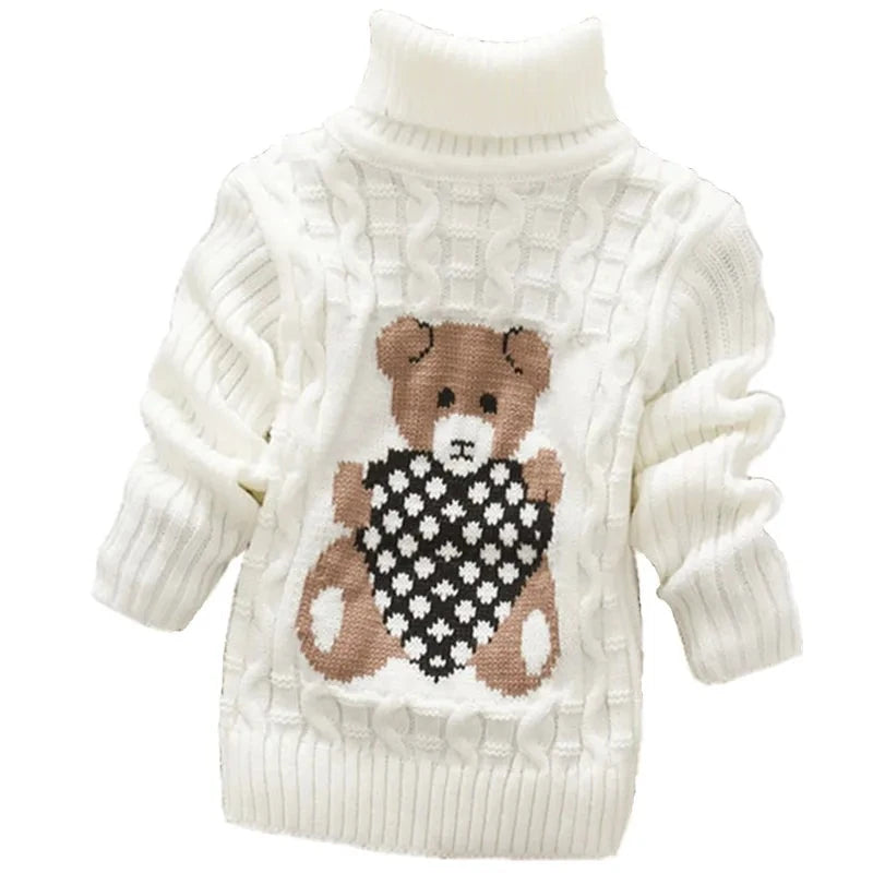 Mini Fashion™ - Teddybär Rollkragenpullover Kinderpullover Weiß mit Bär / Größe 110 (5-6 Jahre) | Pädagogisches Holzspielzeug von Mein Kleines Baby