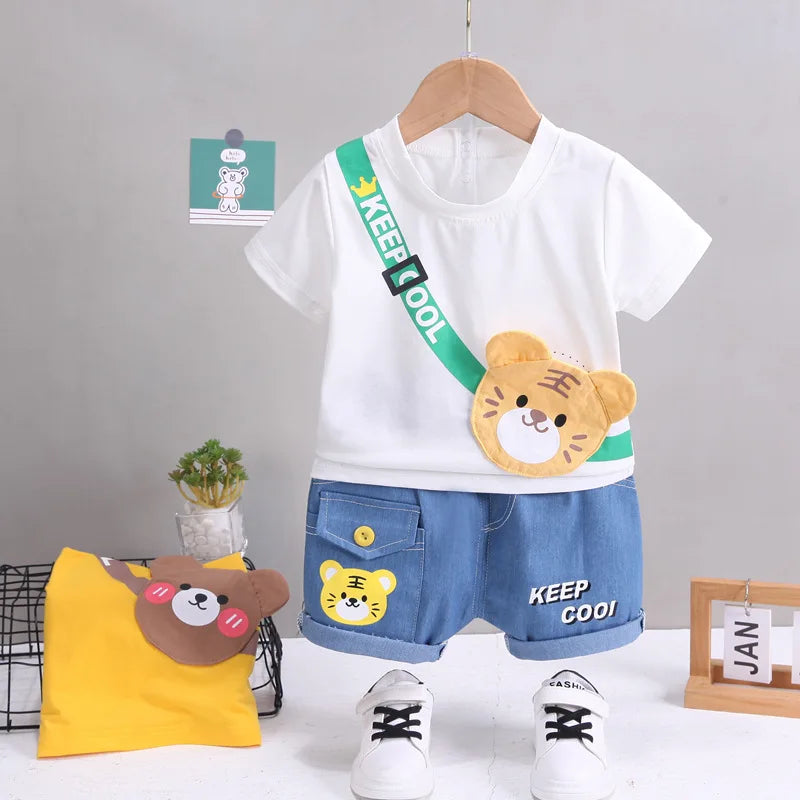 Mini Fashion™ - Tiermuster - Baumwollkleid-Set Weiß / 100 (3 Jahr) | Pädagogisches Holzspielzeug von Mein Kleines Baby