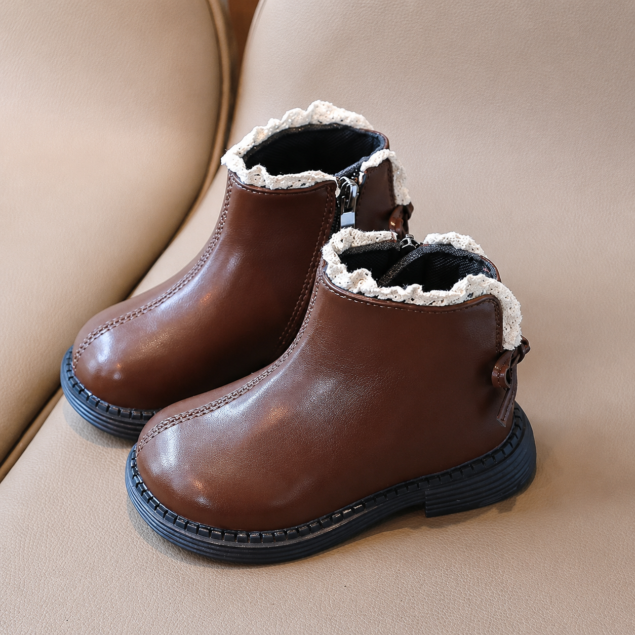 Mini Fashion™ - Varme og klassiske - Læderstøvler Brun / 25 (2-3 År) | Pädagogisches Holzspielzeug von Mein Kleines Baby