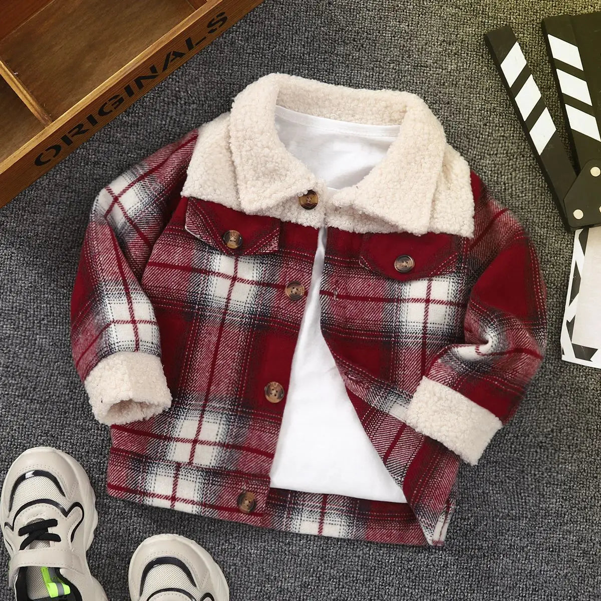 Mini Fashion™ - Warm&Stylisch - Kinderjacke Kariert Rot / 110 (3-4 Jahr) | Pädagogisches Holzspielzeug von Mein Kleines Baby