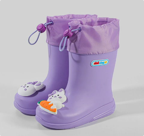 Mini Fashion™ - Wasserdicht für Kinder - Regenstiefel Lila Kaninchen&Karotte / 14 (3-4 Jahr) | Pädagogisches Holzspielzeug von Mein Kleines Baby