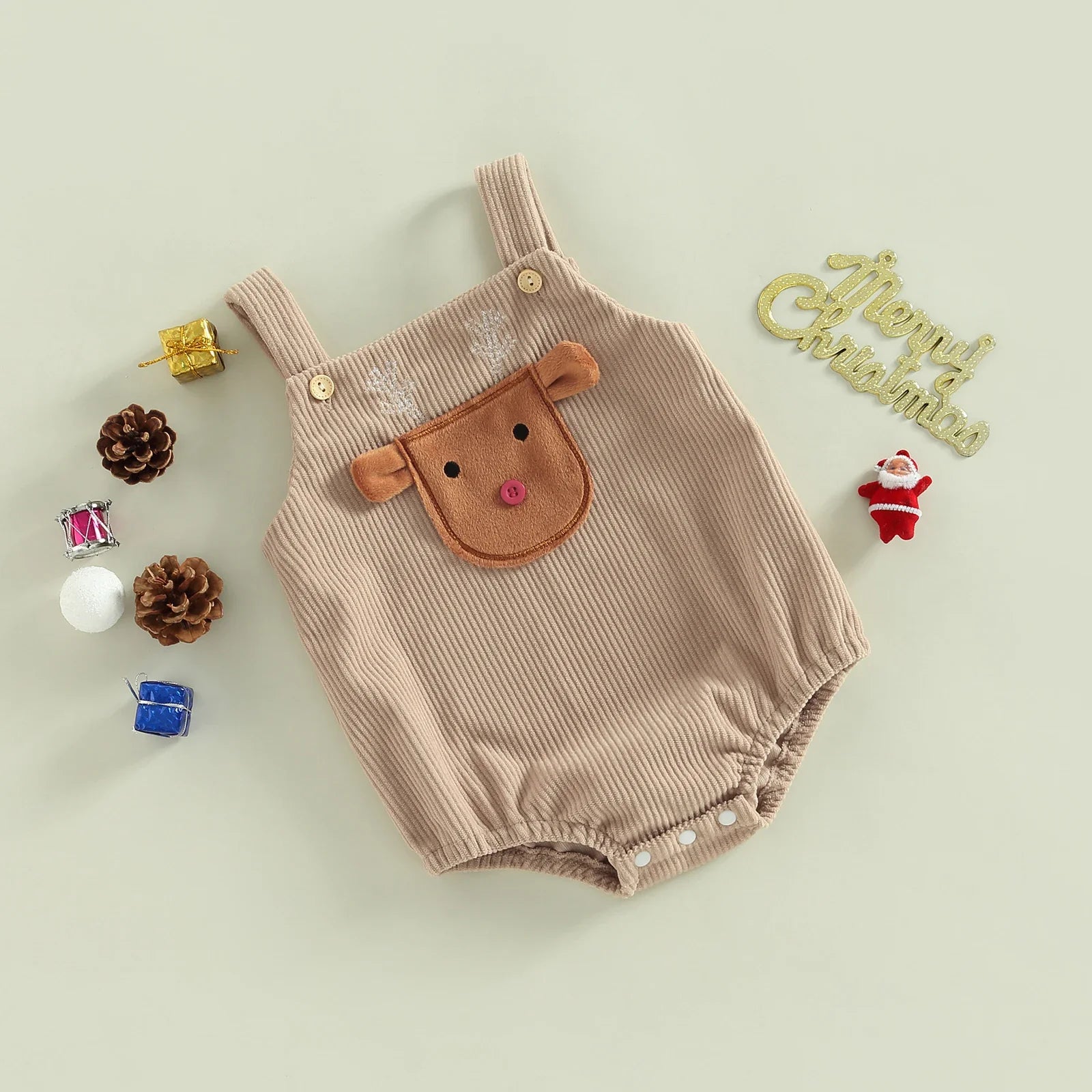 Mini Fashion™ - Weihnachtsdesign - Overall Weihnachtsstrampler Beige / 80 (3-6 Monate) | Pädagogisches Holzspielzeug von Mein Kleines Baby