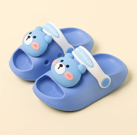 Mini Fashion– Fröhlich&sicher– Polka-Strandpantoffeln Blauer Bär / 160 (3-4 Jahre) | Pädagogisches Holzspielzeug von Mein Kleines Baby