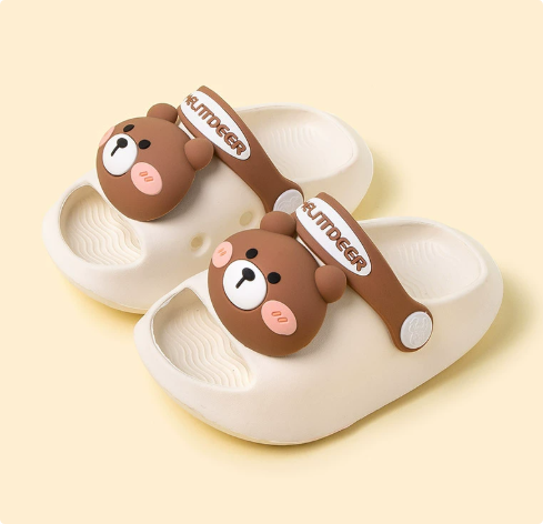 Mini Fashion– Fröhlich&sicher– Polka-Strandpantoffeln Cremefarbener Bär / 130 (12-18 Monate) | Pädagogisches Holzspielzeug von Mein Kleines Baby