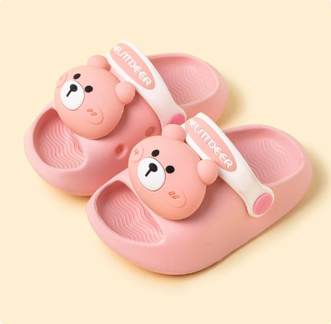 Mini Fashion– Fröhlich&sicher– Polka-Strandpantoffeln Rosa Bär / 150 (2-3 Jahre) | Pädagogisches Holzspielzeug von Mein Kleines Baby