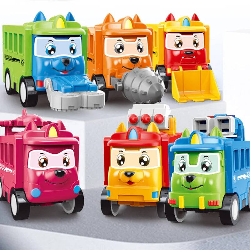 Mini Transformer™ – Drücken&Drehen - Fahrzeug spielen Rot | Pädagogisches Holzspielzeug von Mein Kleines Baby