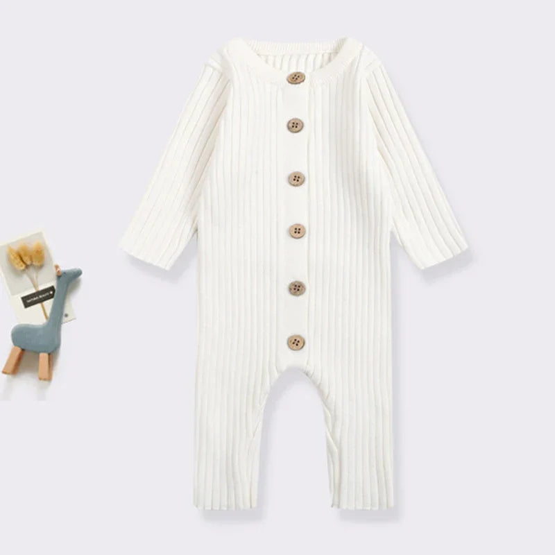 Mini fashion™ - Blødt 'strikket' bomuldsstof - Strikket Romper Hvid / 80 (1 År) | Pädagogisches Holzspielzeug von Mein Kleines Baby
