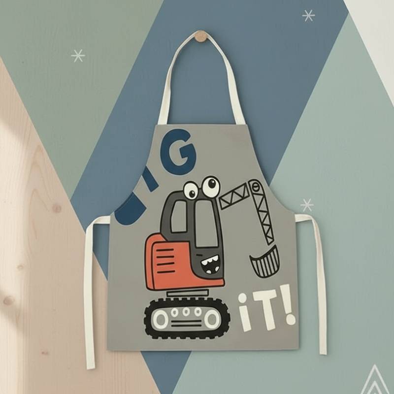 MiniChef™ – Verspielt&Fleckabweisend– Kinderschürze M (5-8 Jahre) / Bagger | Pädagogisches Holzspielzeug von Mein Kleines Baby