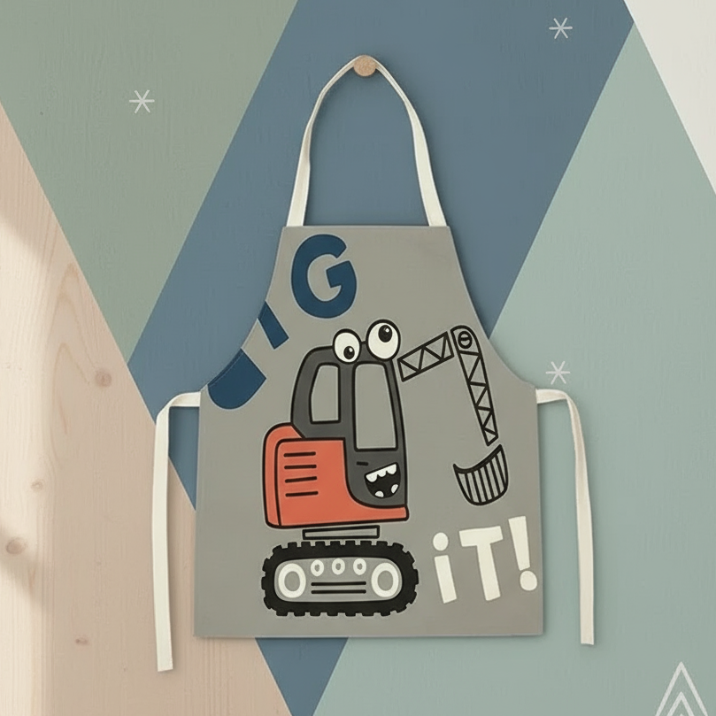 MiniChef™ – Verspielt&Fleckabweisend– Kinderschürze M (5-8 Jahre) / Bagger | Pädagogisches Holzspielzeug von Mein Kleines Baby